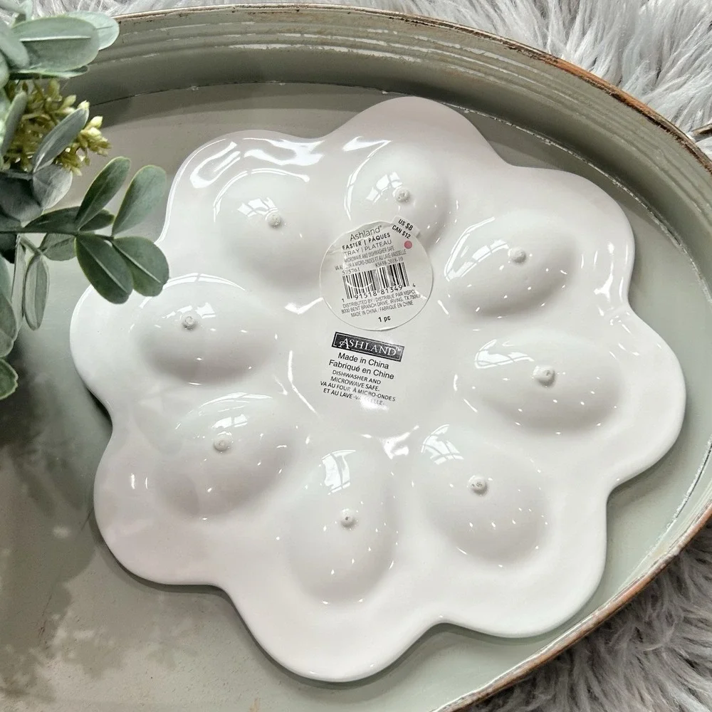 Ashland Deviled Egg Plate White Ceramic Serving Tray Floral‎